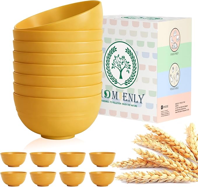 Unbreakable Cereal Bowls, Wheat Straw Bowl Set 8 PCS, Microwave and Dishwasher by HOMIENLY