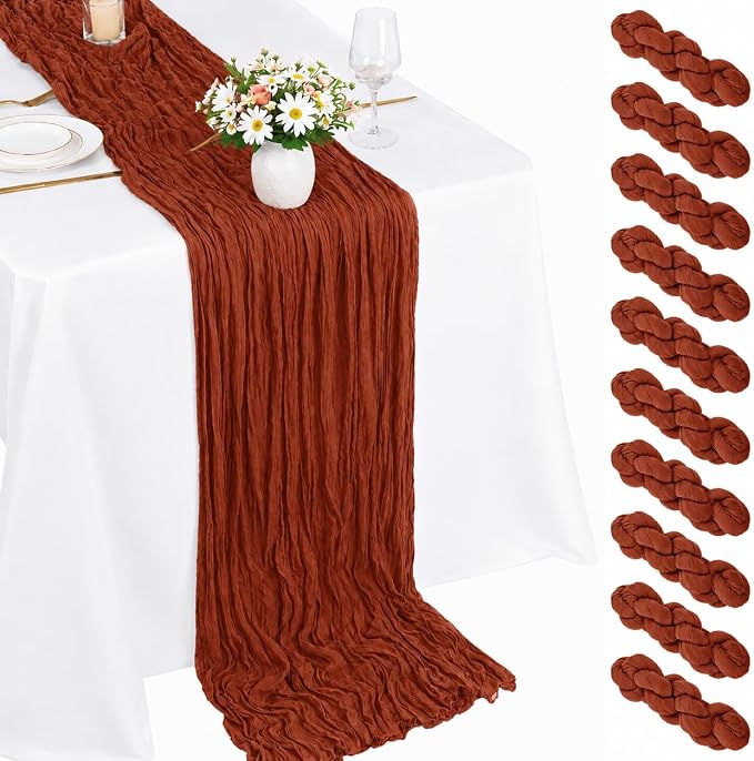 10 Pack Terracotta Cheesecloth Table Runner 22 x 120 Inch Boho Table Runner | by Fwxdbwyl