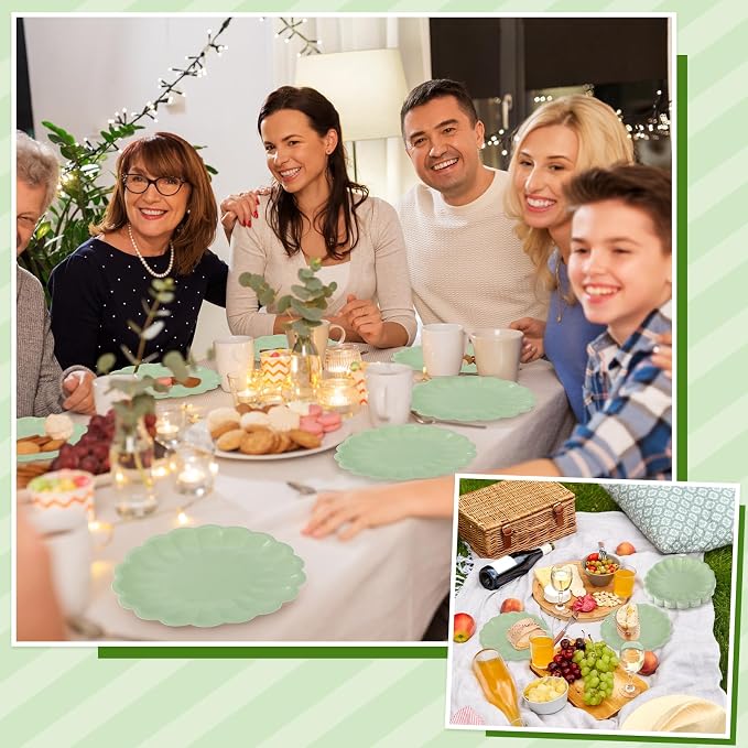 NatNarr 30 Pcs Sage Green Paper Plates 9.5 In Green Plates Disposable | Heavy - Image 7