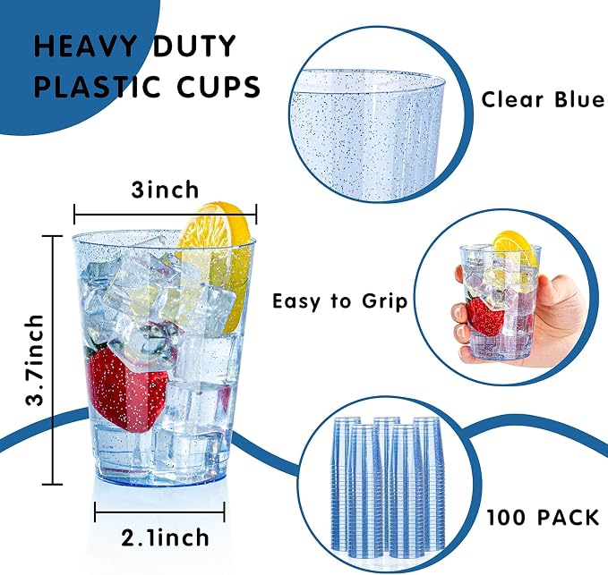 DaYammi 100 Pack Blue Plastic Cups 10 oz Disposable Cups Tumblers, Elegant Blue - Image 2