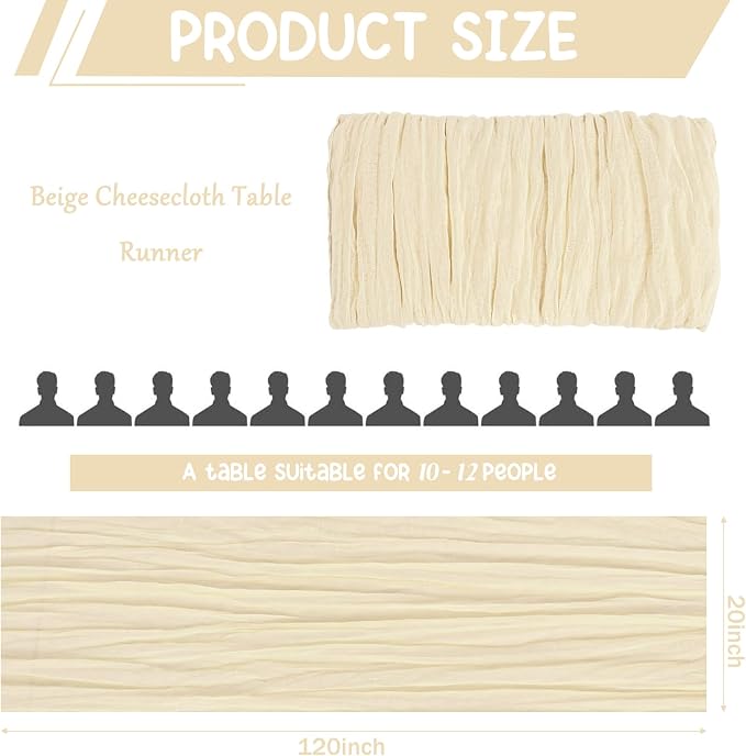 10 Pack Beige Cheesecloth Table Runner 10FT Boho Gauze Fabric Table Runner - Image 2