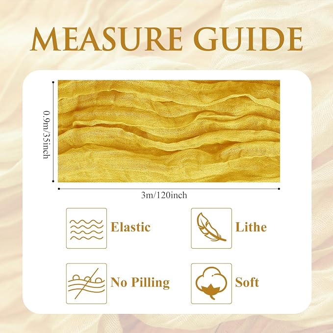 Cheesecloth Table Runner 10FT 6Pcs Gold Boho Gauze Rustic Sheer Runners | - Image 2