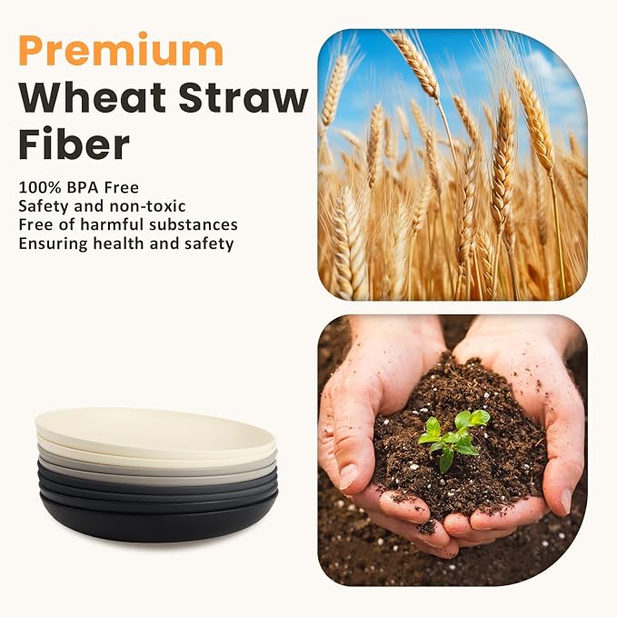 Premium Wheat Straw Dinner Plates, Reusable 8 PCS Unbreakable Plates 10 inch - Image 3