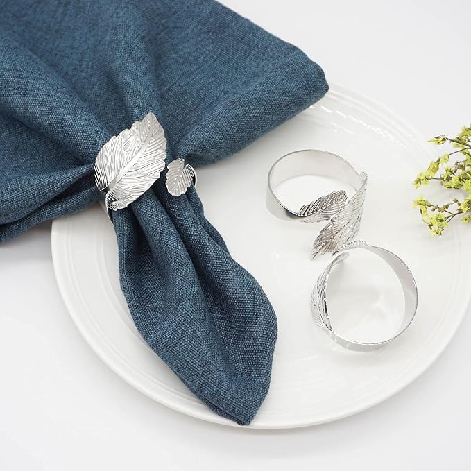 Silver Leaf Napkin Rings Set of 12, Leaves Napkin Rings - Image 4