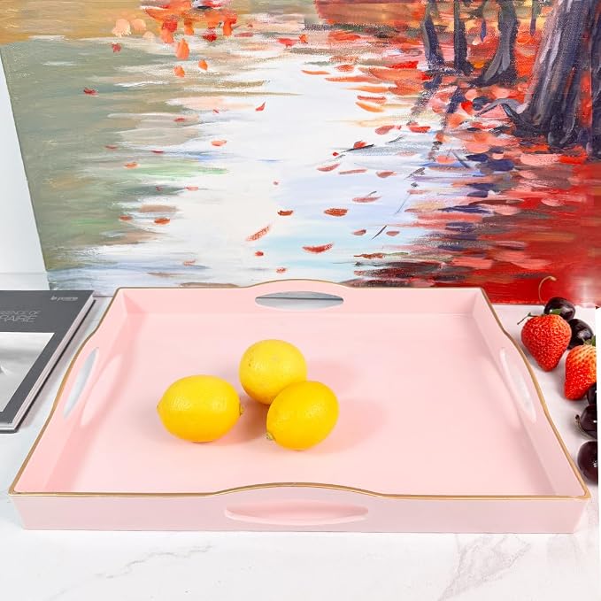 Pink Serving Tray with 4 Handles, Plastic Decorative Tray - Image 8