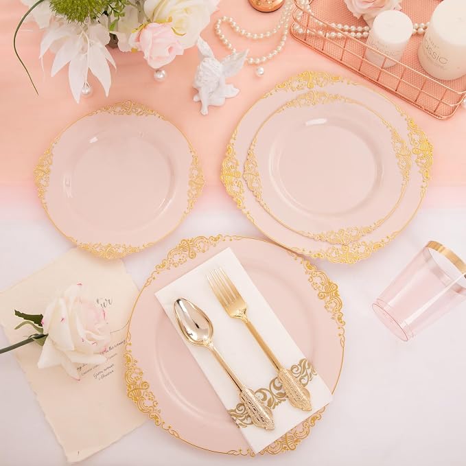 Morejoy 175pcs Pink Plastic Plates - Image 9