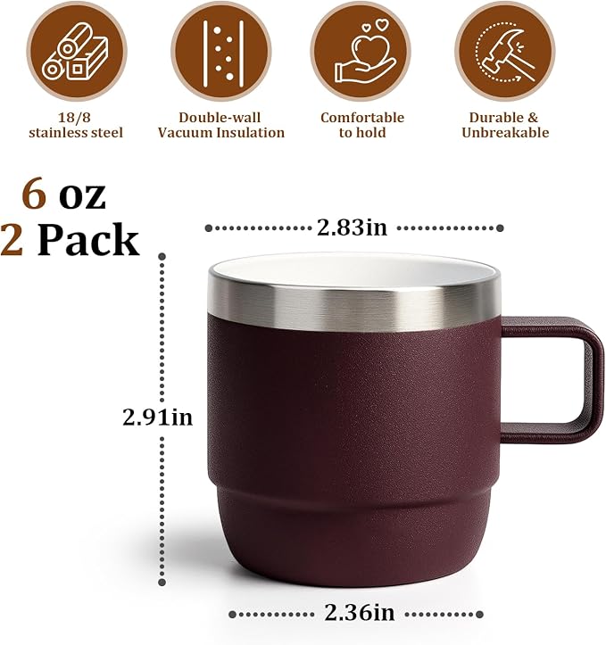 Zenbo 6 oz Espresso Mug with Handle, Ceramic-Lined 18/8 Stainless Steel | - Image 5