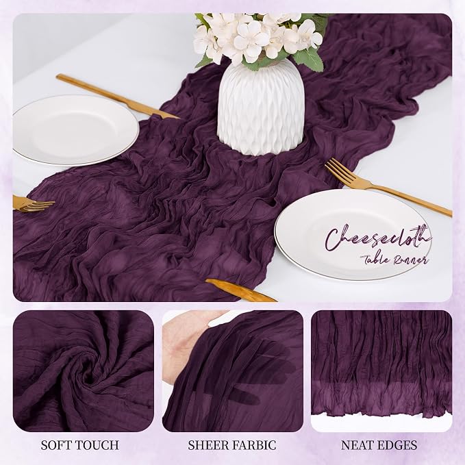 6 Pack Dark Purple Cheesecloth Table Runner 17x108 Inch Semi Sheer Boho Gauze - Image 7