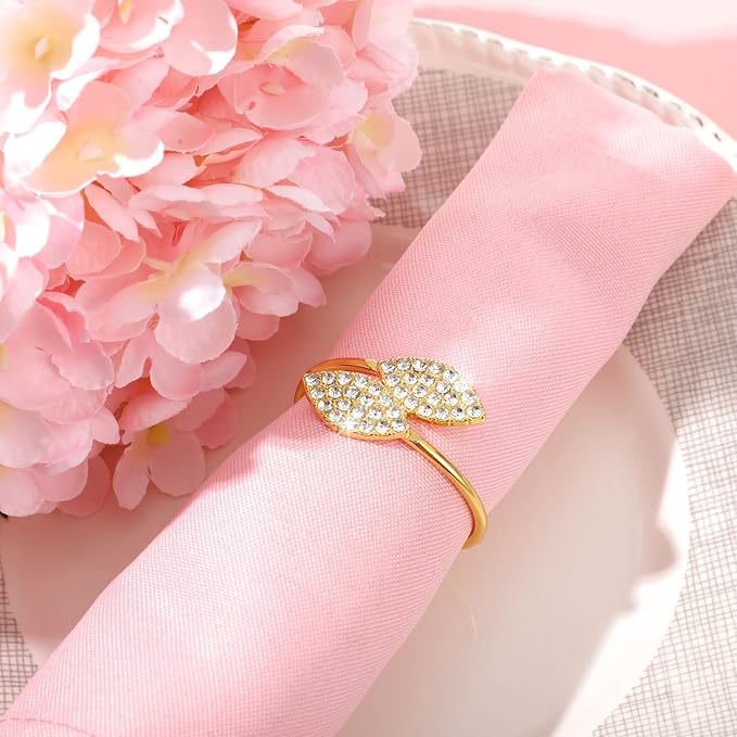 Hotop Gold Napkin Rings Gold Table Decoration, Leaves Napkin Rings, 12 Piece | - Image 2