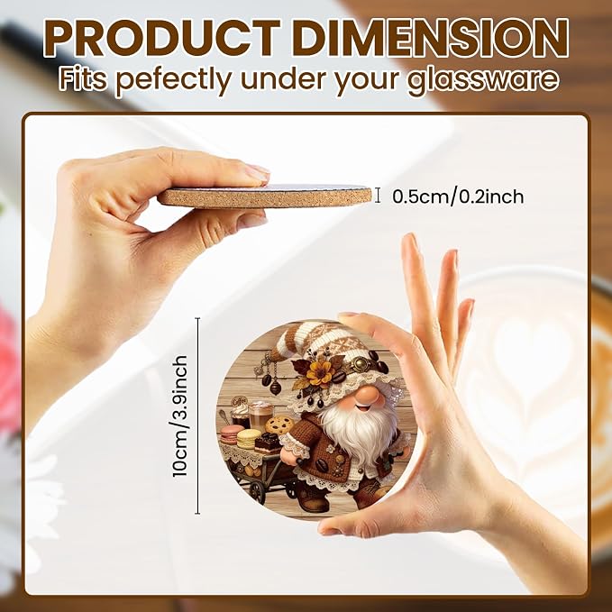10pcs Coasters for Drinks Cute Coffee Gnome Absorbent Coasters Set Round - Image 2