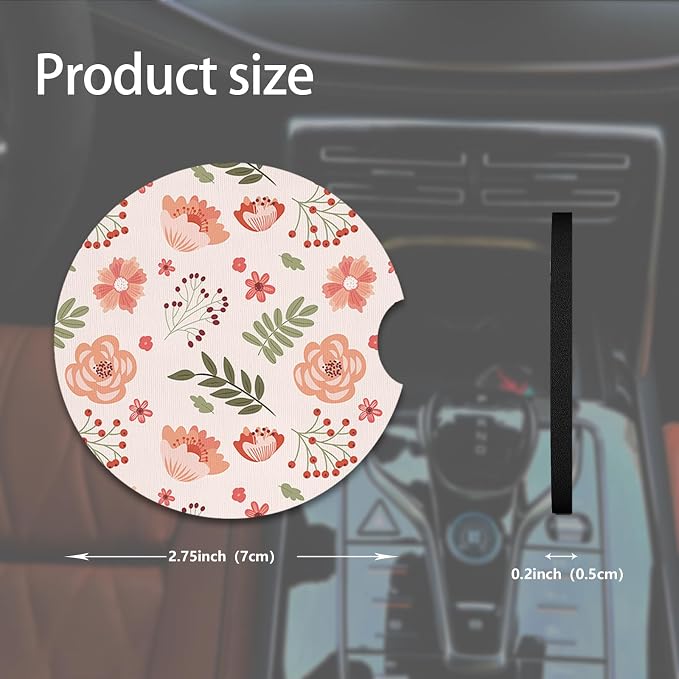 2pcs Cute Pink Flowers Car Coasters, Absorbent Universal neoprener Cup Holder - Image 2