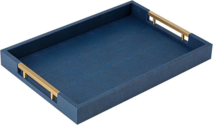 Navy Blue Faux Leather Serving Tray by SYYSY