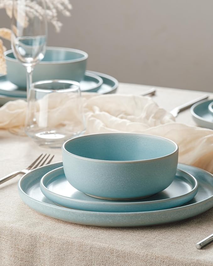 Famiware Milkyway 12-Piece Stoneware Dinnerware Set, Light Blue | Plates and - Image 3