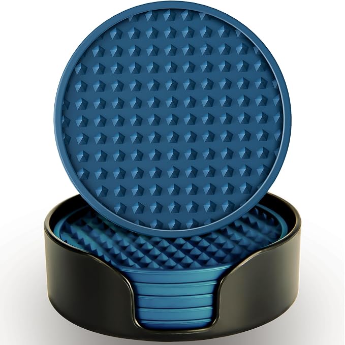 6 Pcs Drink Coaster with Holder Non-Slip Rubber Coasters Silicone Cup Mat | by KEHOUXRE