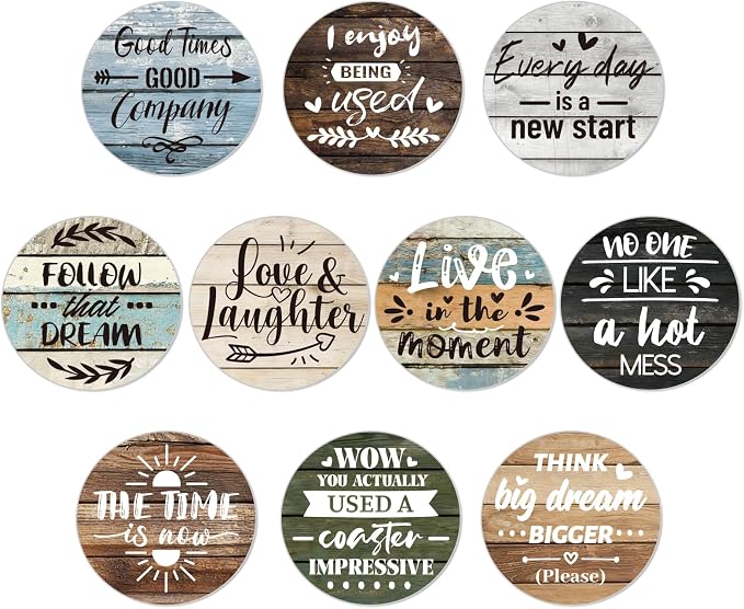 10pcs Coasters for Drinks Funny Humorous Sayings Absorbent Coasters Set Round by Unknown