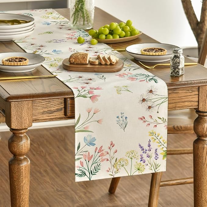 Artoid Mode Flowers Summer Table Runner, Seasonal Spring Fall Kitchen Dining - Image 3