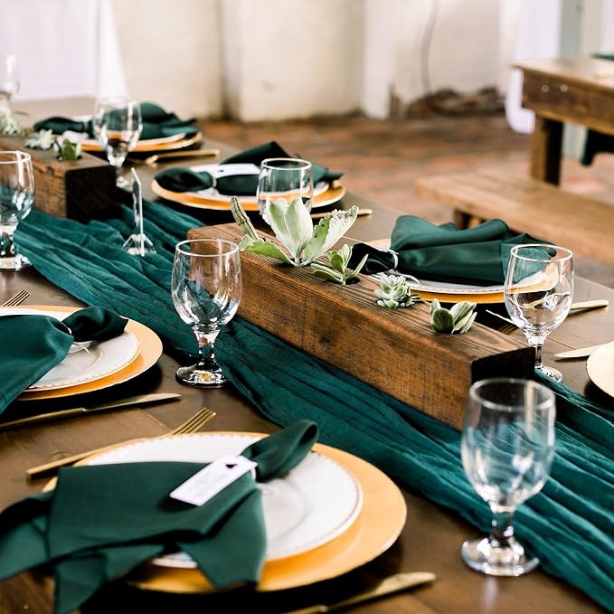 12 Pack Emerald Green Cheesecloth Table Runner 35 x 120 Inch | Boho Gauze Fabric - Image 6