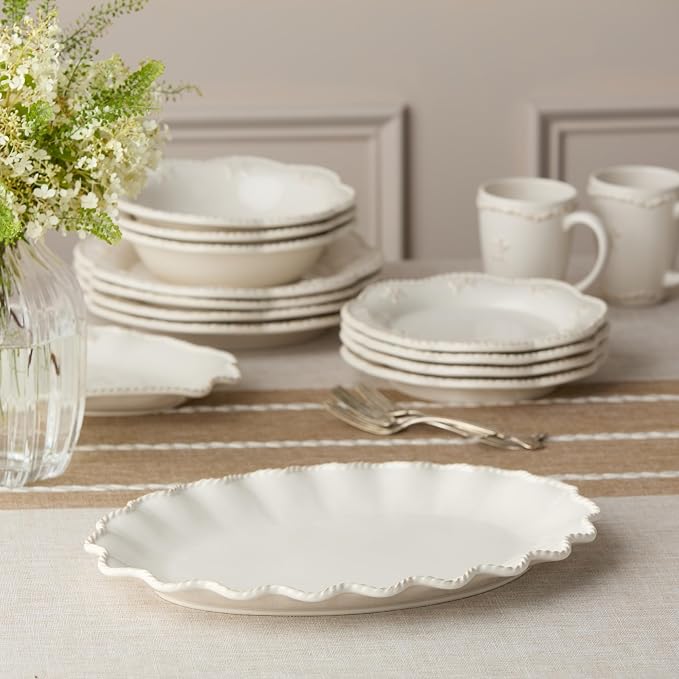 Heritage Scroll Large Oval Platter – 16" x 12" Ivory Stoneware Serving Tray - Image 4
