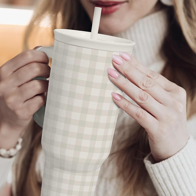 SANDJEST Grey Gingham 40oz Slider Tumbler - Image 6