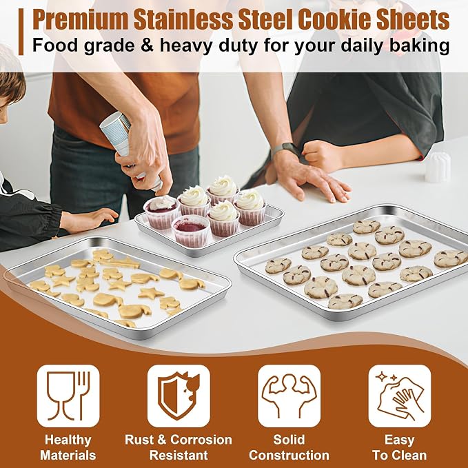 TeamFar Baking Sheet, Cookie Sheets Baking Pans Set of 3, 17.6/16/12.5 Inch | - Image 4