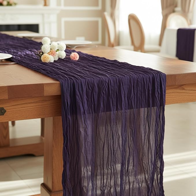 8 Pack Dark Purple Cheesecloth Table Runner 120 Inch Boho Wedding Decor | - Image 7