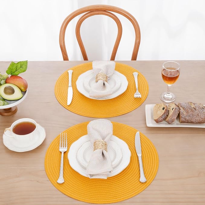 SHACOS 15 inch Round Braided Placemats Set of 6 Non Slip Washable Kitchen Table - Image 3