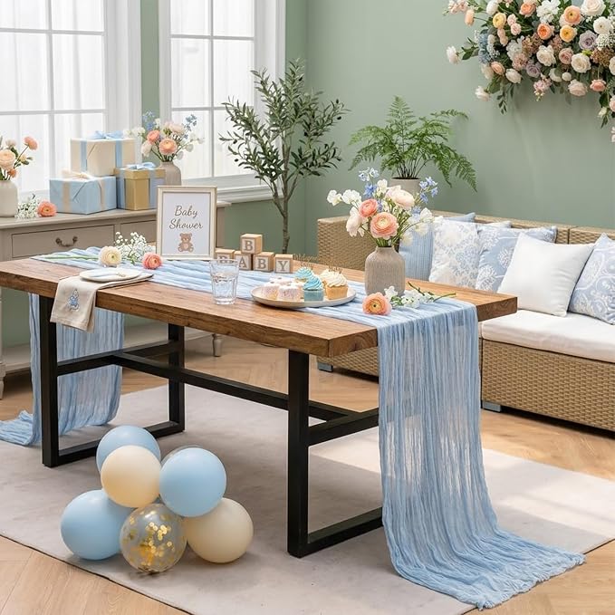10 Pack Light Blue Cheesecloth Table Runner 22x120 Inch Boho Gauze Table Runner - Image 6