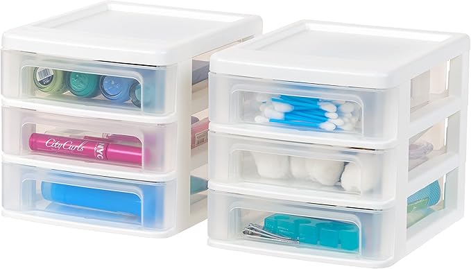 IRIS USA 2-Pack, 3-Drawer Small Plastic Stacking Desktop Organizer, stationery by IRISUSA