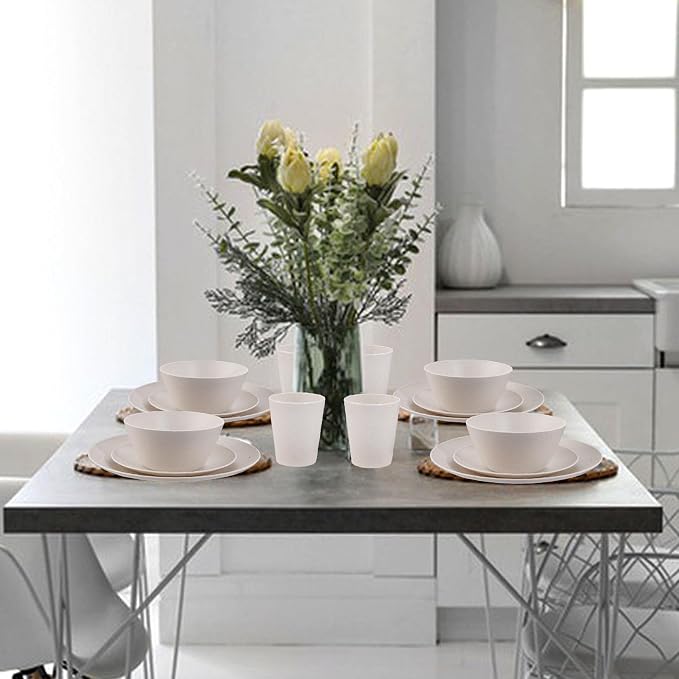 32Pcs Reusable Cream Wheat Straw Dinnerware Plates and Bowls Sets | Unbreakable - Image 6