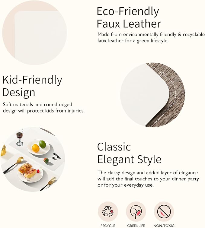 Maxpearl Faux Leather Placemats Set of 8, Ivory White | Waterproof - Image 5