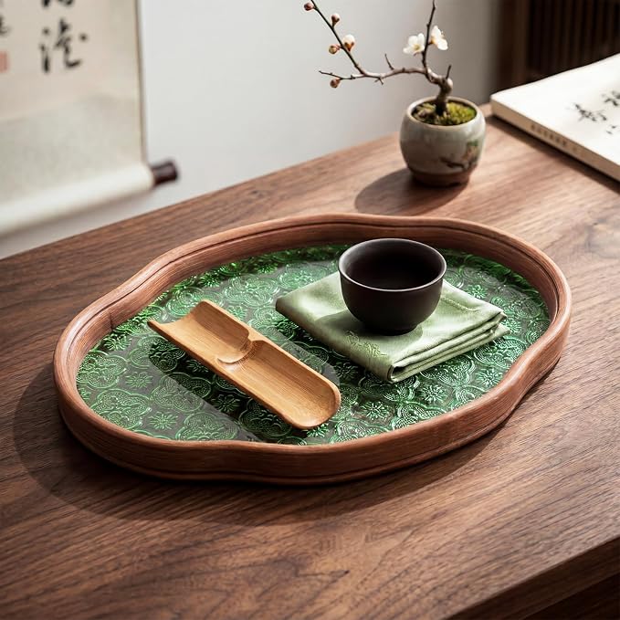 Glass Serving Tray with the Crabapple Pattern and Walnut Rectangular Serving - Image 5