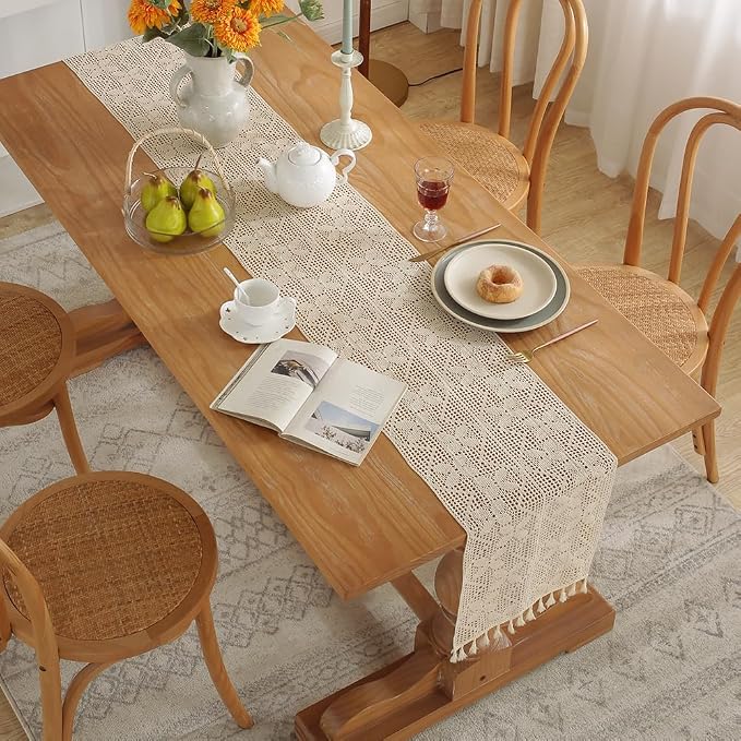 meioro Crochet Lace Table Runner, 12x64 Inch Boho Cotton Table Runners - Image 2