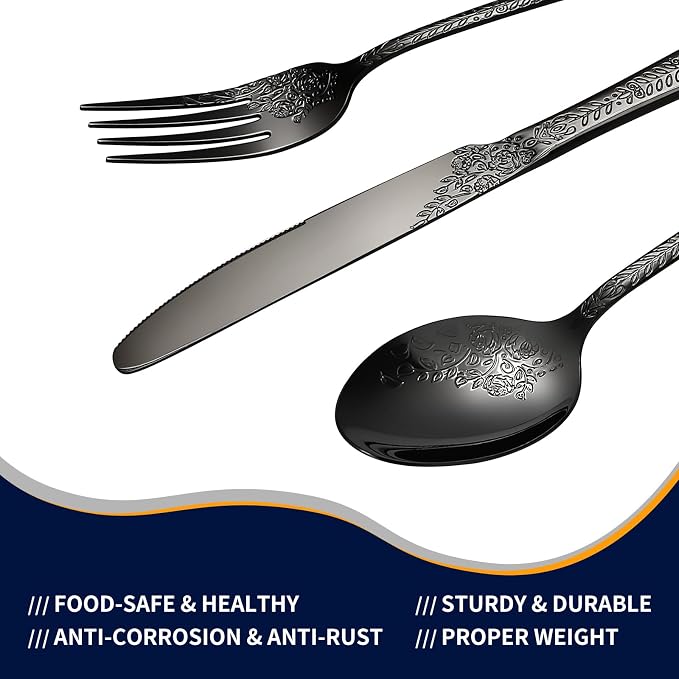 40 Pcs Black Silverware Set for 8, Food Grade Stainless Steel Flatware Set - Image 5