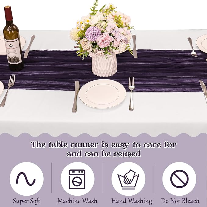10 Pack Dark Purple Cheesecloth Table Runner 10FT Boho Gauze Fabric Table - Image 4