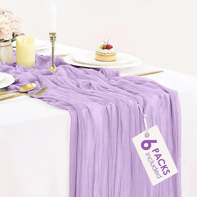 6 Pack Light Purple Cheesecloth Table Runners 35x120 Inch, 10Ft Rustic Lilac by BlueTopCoLtd