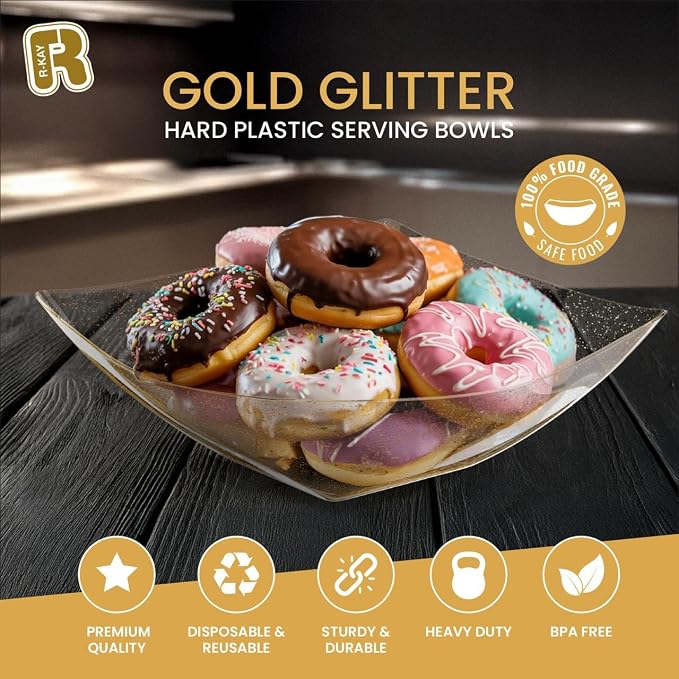 R-kay 6 Pack Extra Large Gold Glitter Serving Bowl - Image 3
