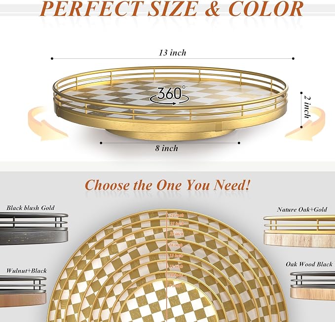 AMH 13-Inch Gold and White Checkerboard Lazy Susan - Image 6