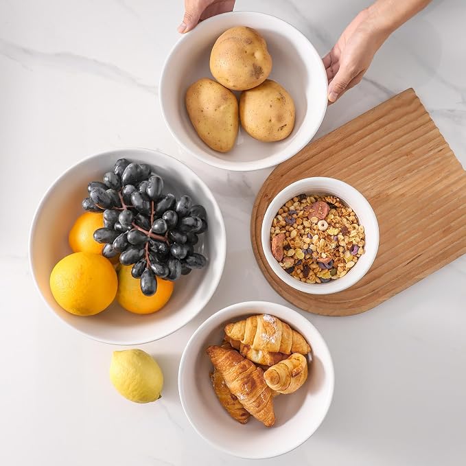 HASENSE Ceramic Serving Bowls Set of 4, 2.1/1.5/1.0/0.5 Qt White & Terracotta - Image 5