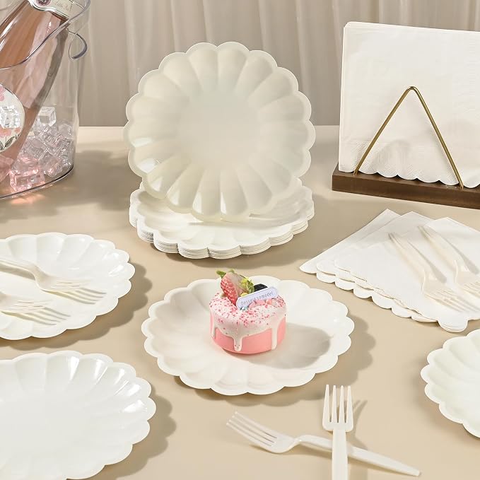 75 Pcs Ivory Paper Plates and Napkins Disposable Tableware Set Include Cream - Image 3