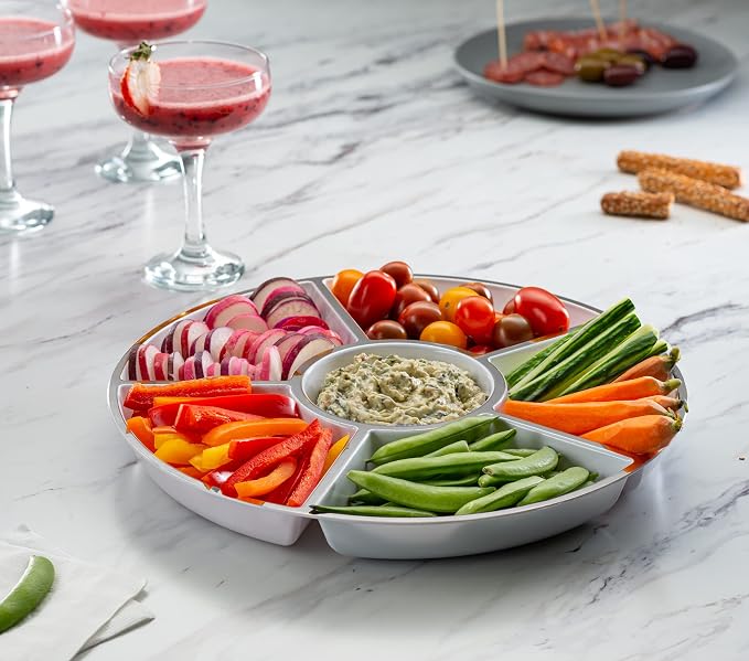 6 Sectional Round Plastic Serving Tray/Platters White - Image 5
