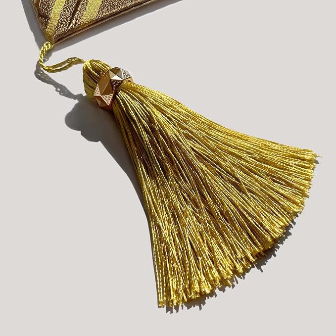 Luxury Modern Gold Table Runner, Abstract Geometric, Tassels | Table Runners 72 - Image 3