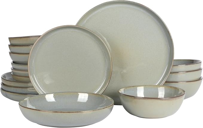 Gibson Elite Berea 16 Piece Plates and Bowls Reactive Glaze Round Dishes by GibsonHomewares