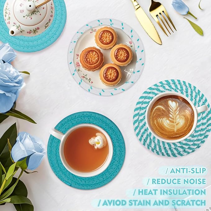 4.8 Inch Drink Coasters Set of 4, Large Fabric Cotton Absorbent Coasters - Image 2