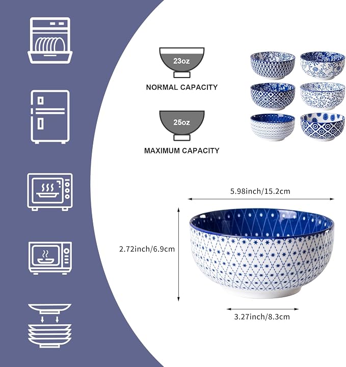 Ceramic Soup Bowls Set - 23 Oz Deep Cereal Bowl - Image 4