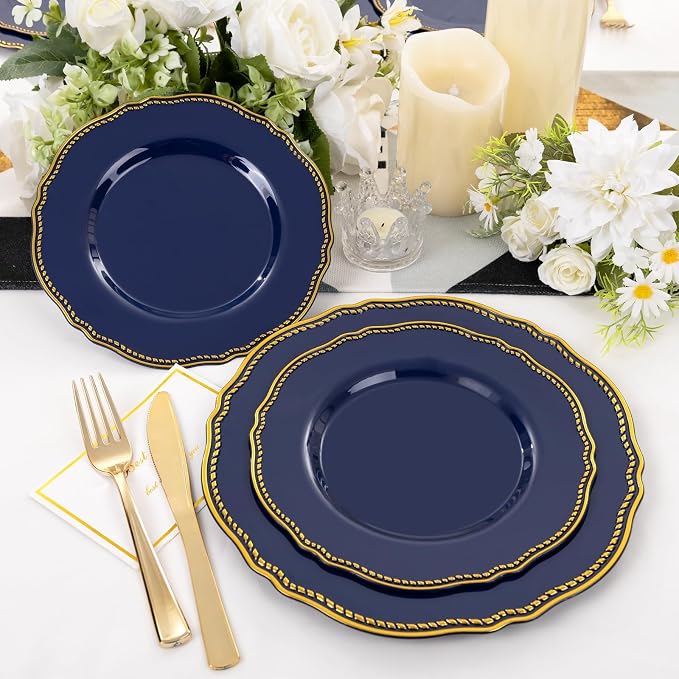 60 Pcs Blue Gold Dessert Plates - Image 7