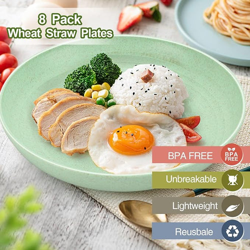 10 Inch Wheat Straw Dinner Plates Set of 8, Unbreakable Plastic Reusable Plates - Image 2