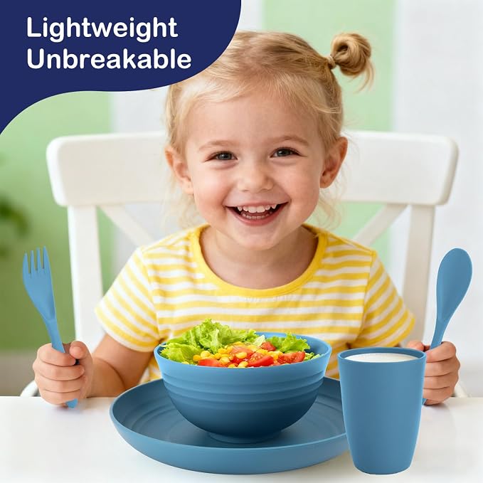 Wheat Straw Dinnerware Sets for 4, Reusable Plastic Dinner Plates, Unbreakable - Image 7