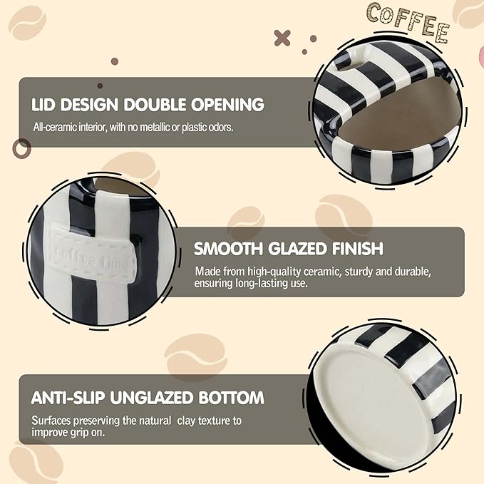 Ceramic Coffee Mugs 10 oz Retro Striped Coffee Mug No Handle - Image 5
