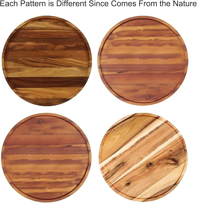 18" Acacia Wood Lazy Susan Organizer Kitchen Turntable - Image 2