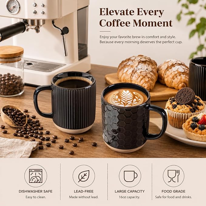 GBhome Coffee Mugs Set of 4, 16 oz Black Coffee Cups - Image 5